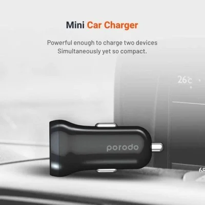 Porodo Dual Port Mini Car Charger 2.4A - Black